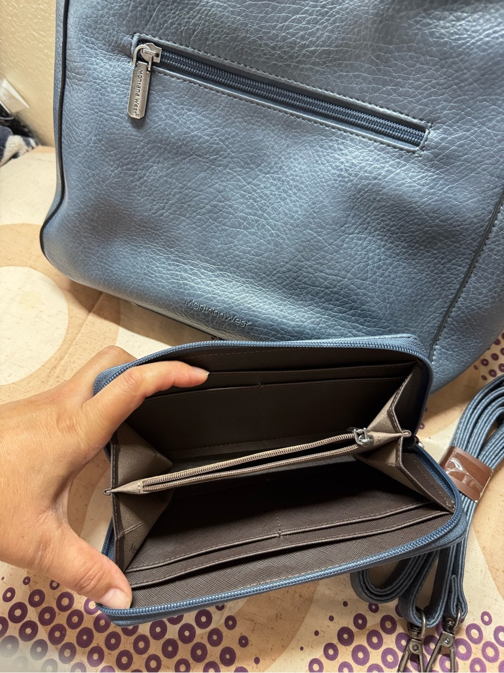 Montana West Navy Blue Stud-Accent Shoulder Bag with Matching Wallet - Picture 2 of 9